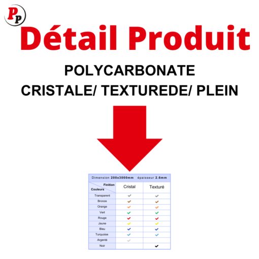 Détails Polycarbonate Cristal / Texturée / Plein